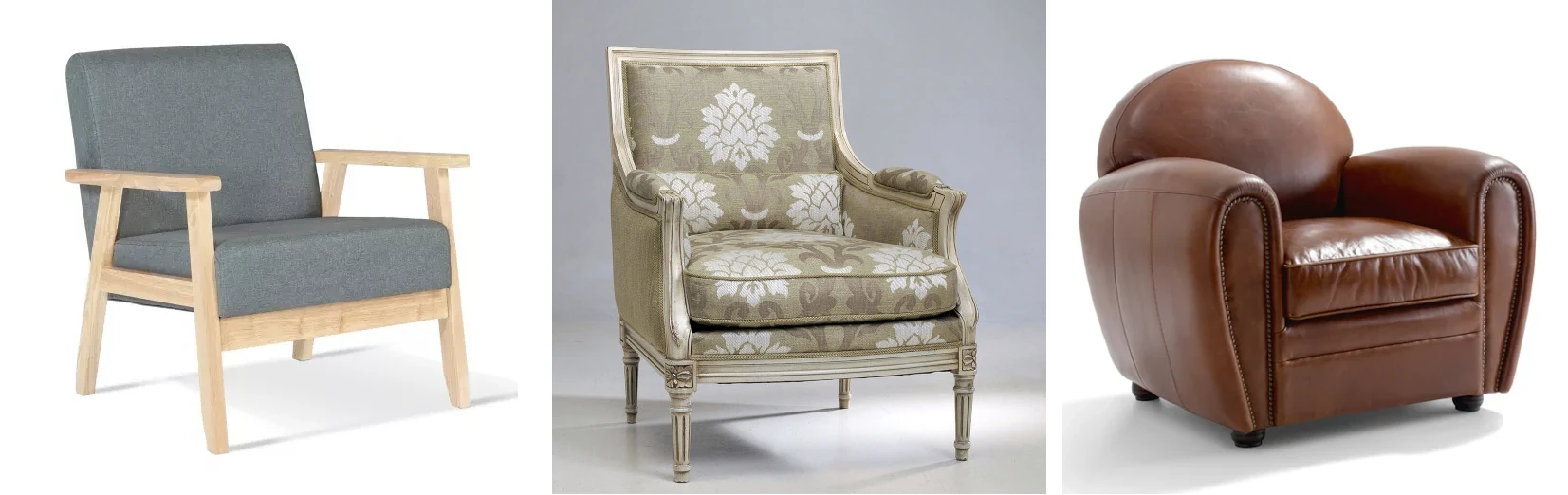 différents styles de fauteuils : scandinave, classique, club